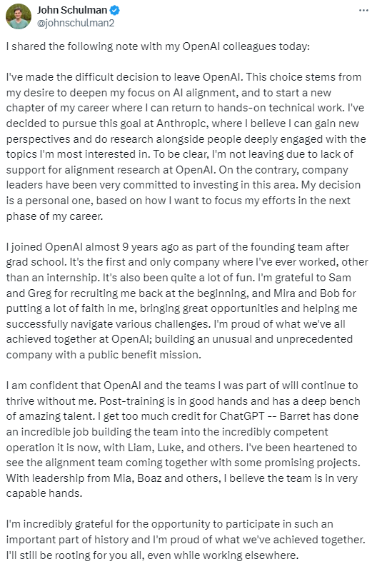 openai 又一位联创离职，公司动荡仍在持续？