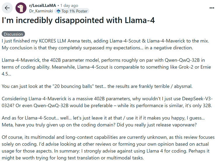 llama 4 刷榜作弊引热议，20 万显卡集群就做出了个这？