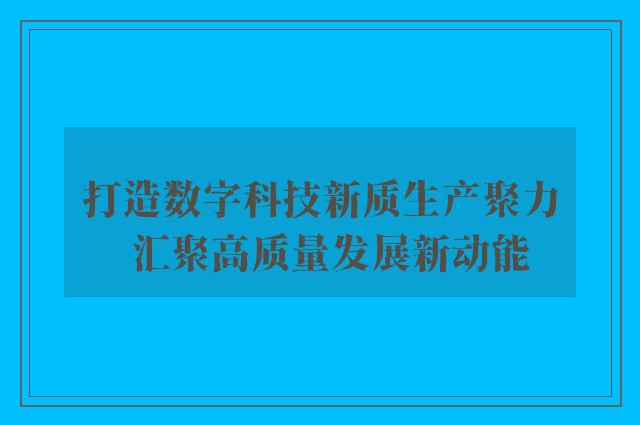 打造数字科技新质生产聚力  汇聚高质量发展新动能