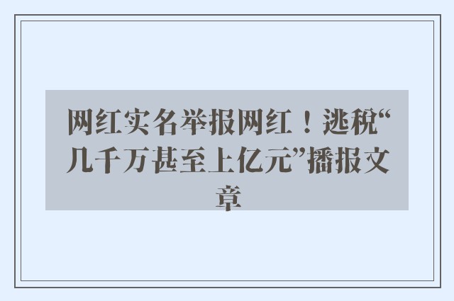 网红实名举报网红！逃税“几千万甚至上亿元”播报文章