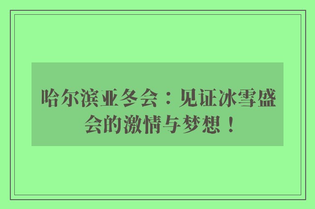 哈尔滨亚冬会：见证冰雪盛会的激情与梦想！