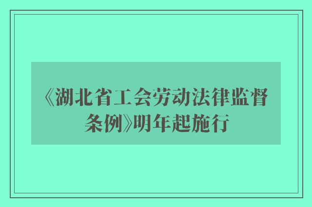 《湖北省工会劳动法律监督条例》明年起施行