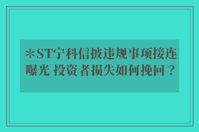 ＊st宁科信披违规事项接连曝光 投资者损失如何挽回？