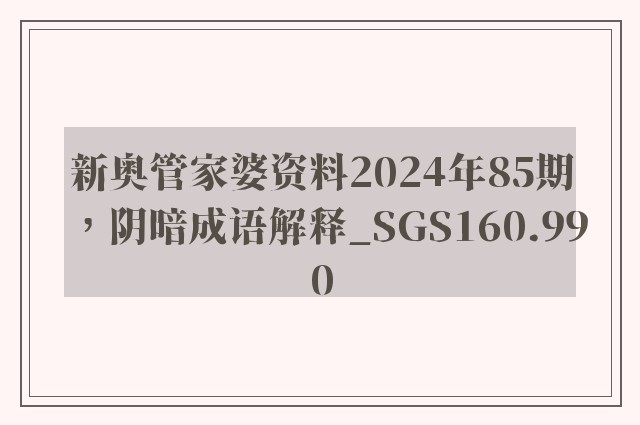新奥管家婆资料2024年85期，阴暗成语解释_sgs160.990
