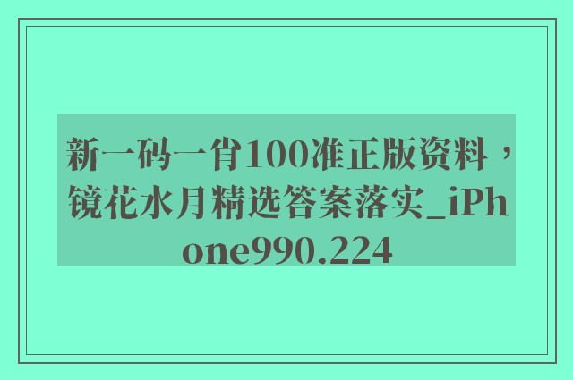 新一码一肖100准正版资料，镜花水月精选答案落实_iphone990.224