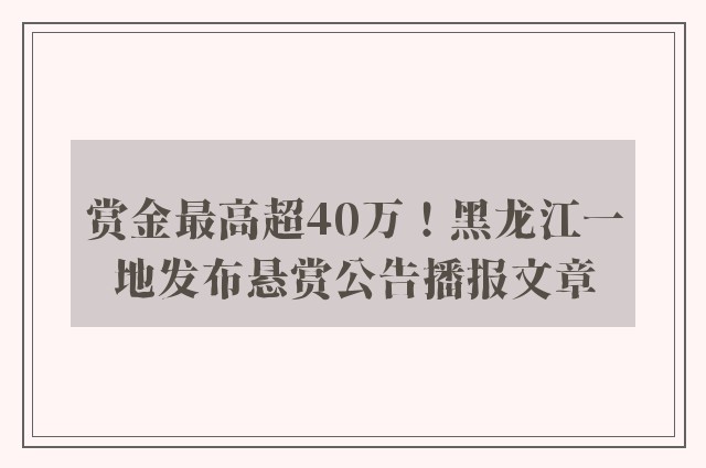 赏金最高超40万！黑龙江一地发布悬赏公告播报文章