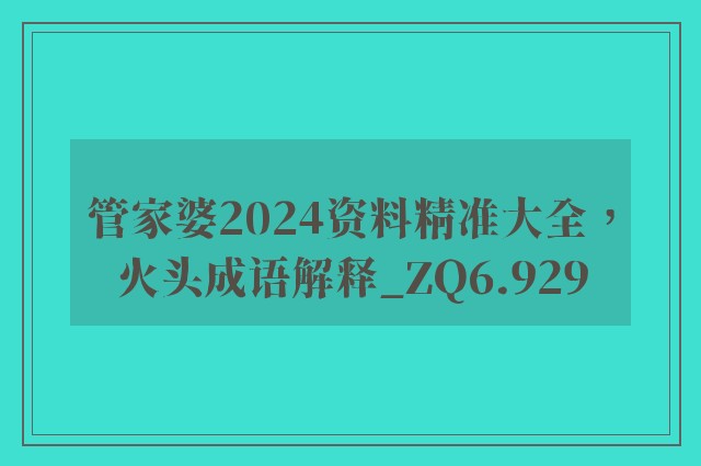 管家婆2024资料精准大全，火头成语解释_zq6.929