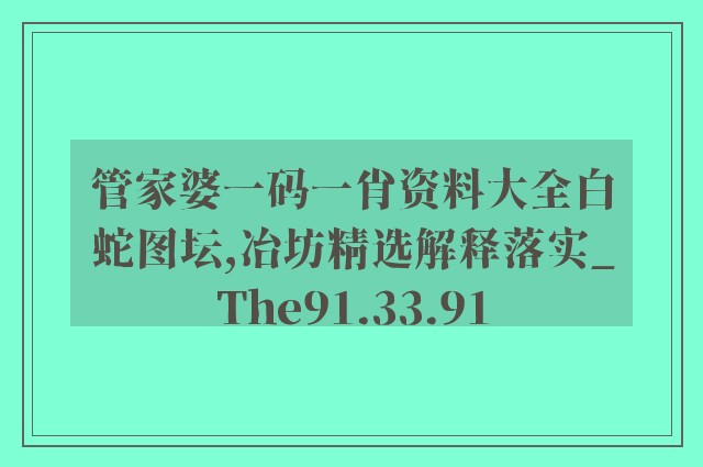 管家婆一码一肖资料大全白蛇图坛,冶坊精选解释落实_the91.33.91