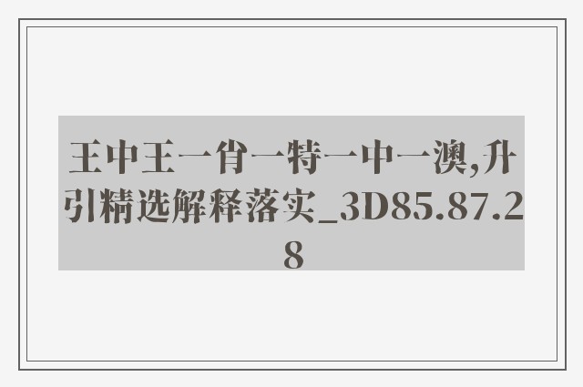 王中王一肖一特一中一澳,升引精选解释落实_3d85.87.28