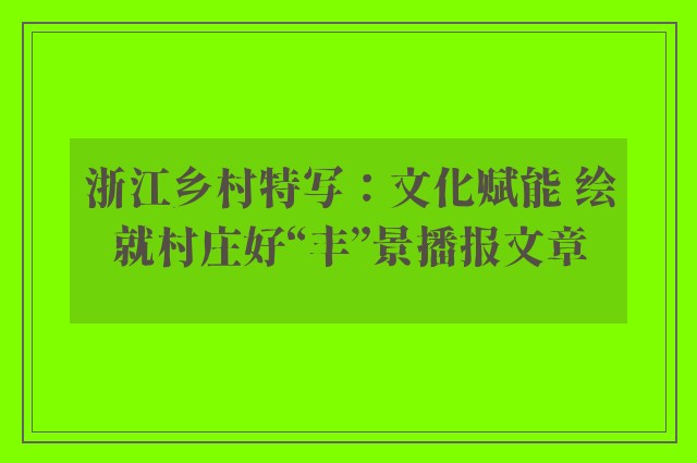 浙江乡村特写：文化赋能 绘就村庄好“丰”景播报文章