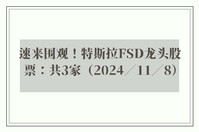 速来围观！特斯拉fsd龙头股票：共3家（2024／11／8）