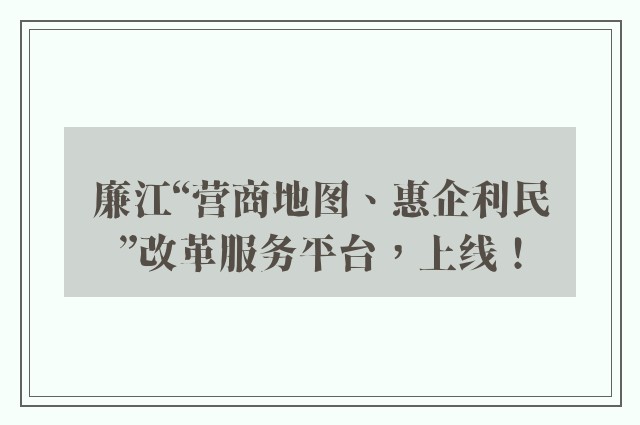廉江“营商地图、惠企利民”改革服务平台，上线！