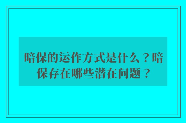 暗保的运作方式是什么？暗保存在哪些潜在问题？