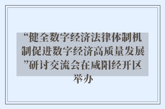 “健全数字经济法律体制机制促进数字经济高质量发展”研讨交流会在咸阳经开区举办