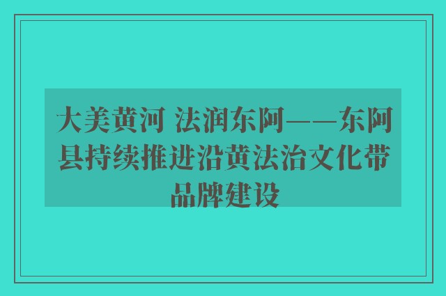 大美黄河 法润东阿——东阿县持续推进沿黄法治文化带品牌建设