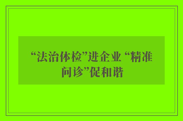 “法治体检”进企业 “精准问诊”促和谐
