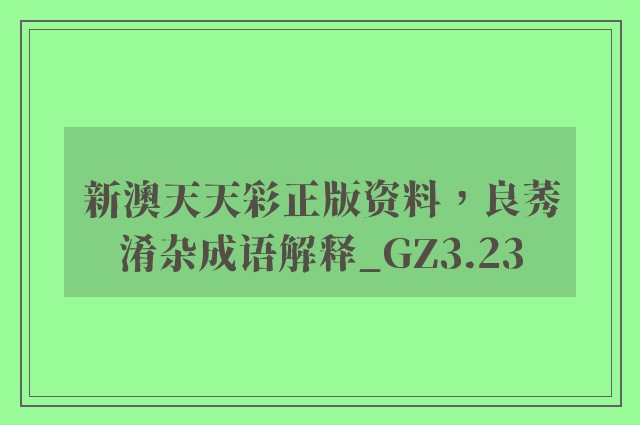 新澳天天彩正版资料，良莠淆杂成语解释_gz3.23