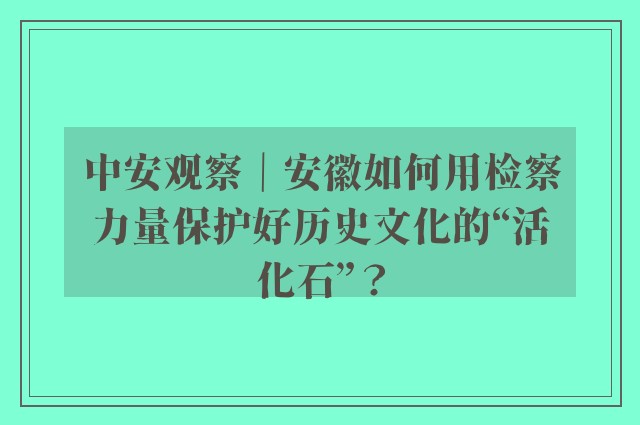 中安观察｜安徽如何用检察力量保护好历史文化的“活化石”？
