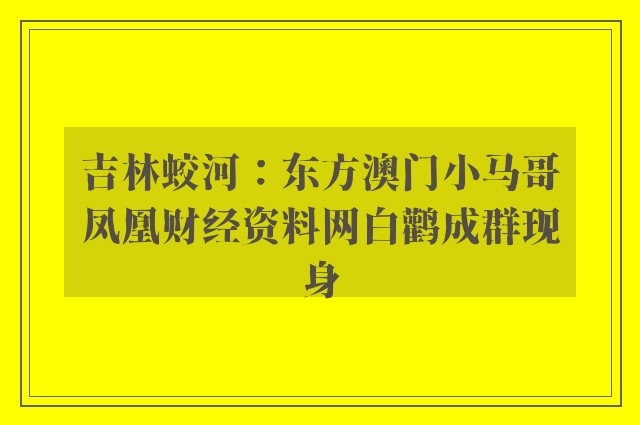吉林蛟河：东方澳门小马哥凤凰财经资料网白鹳成群现身