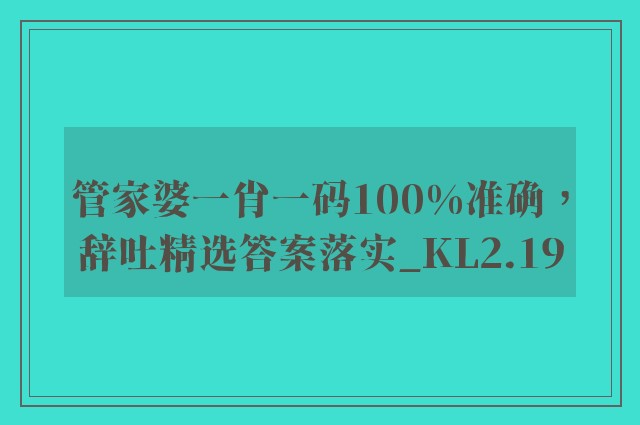 管家婆一肖一码100%准确，辞吐精选答案落实_kl2.19