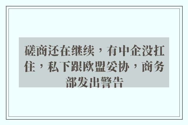 磋商还在继续，有中企没扛住，私下跟欧盟妥协，商务部发出警告