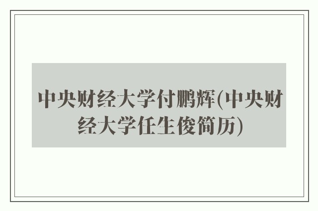 中央财经大学付鹏辉(中央财经大学任生俊简历)
