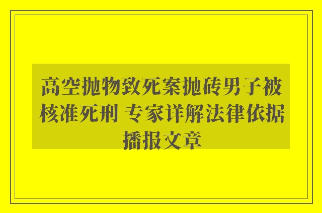 高空抛物致死案抛砖男子被核准死刑 专家详解法律依据播报文章